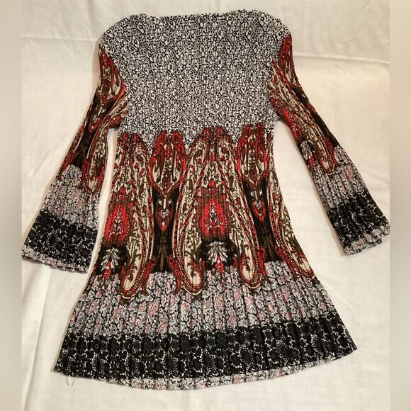Signature by Larry Levin Long Tunic Crinkle Top Boho Arts & Crafts Sz Small - Picture 8 of 12